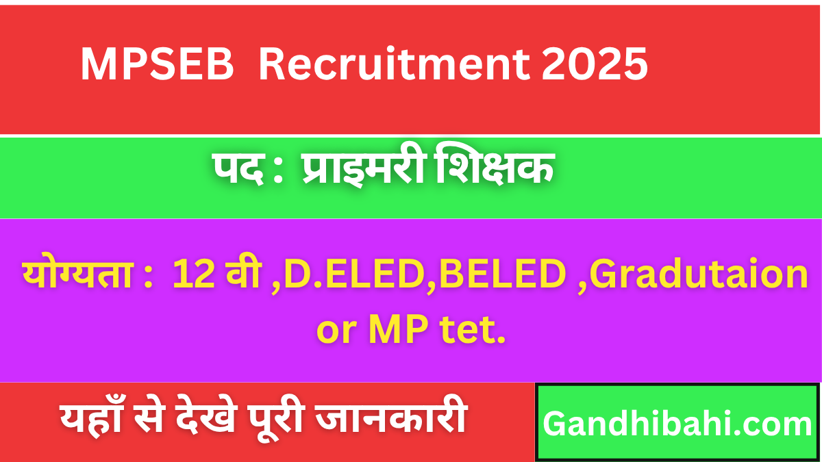 MPESB Primary Teacher vacancy Online Form 2025: भर्ती के लिए आवेदन करे
